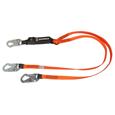 Safewaze Energy Absorbing Lanyard, 6 ft. Length, Snap Hook, 2 Leg(s) FS88561-E